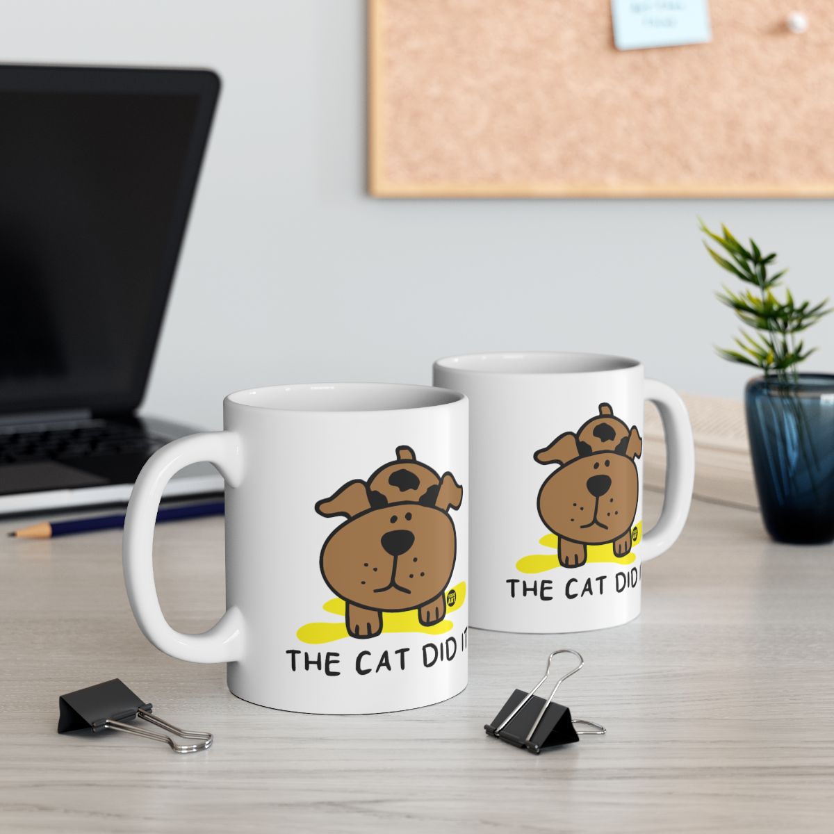 Cute Dog Blame The Cat Did It Funny Office Mug