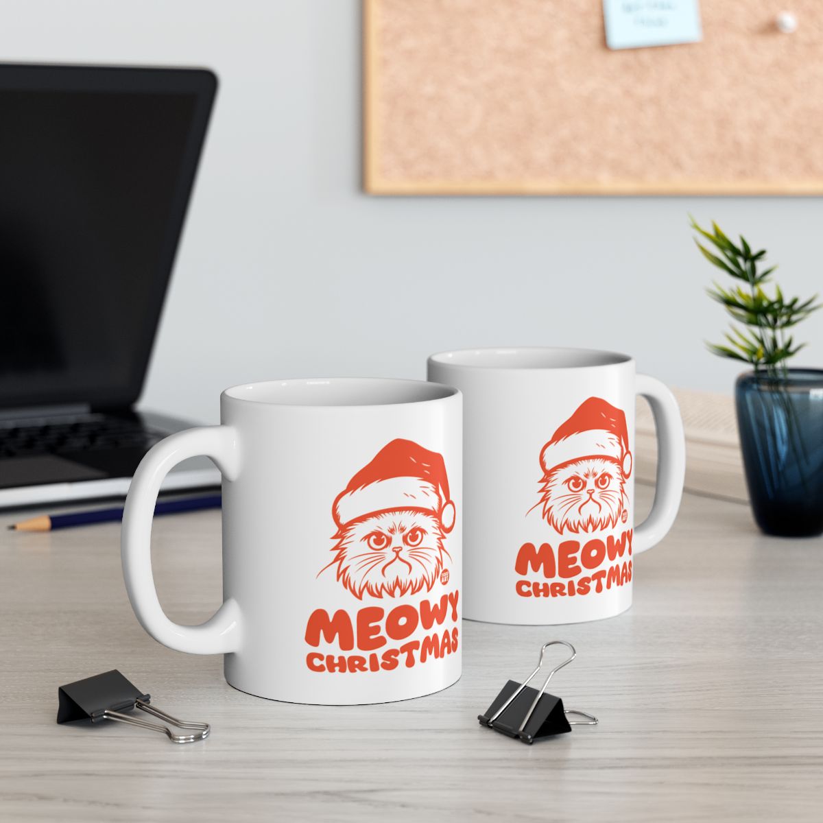 Meowy Christmas Cat Wearing Santa Hat Coffee Mug
