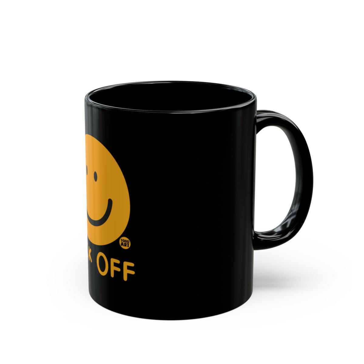 Smiley Face Design Black Coffee Mug with Quote