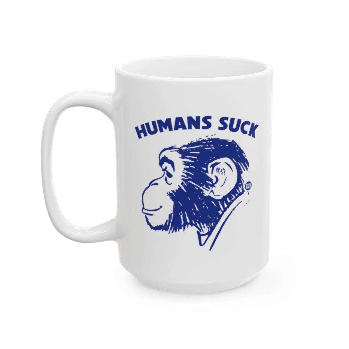 Humans Suck Mug Features Humorous Monkey Graphic