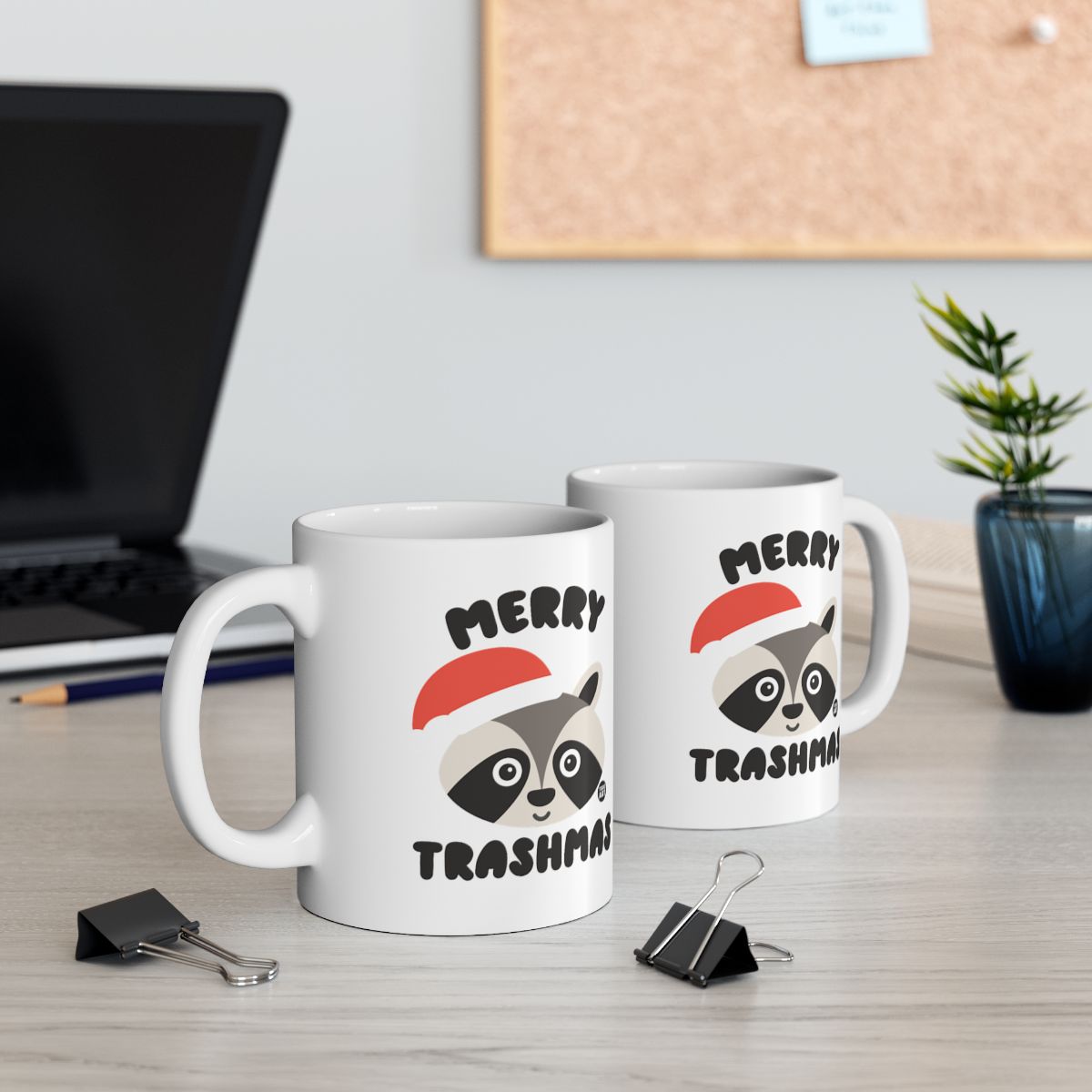 Merry Trashmas Cute Raccoon Design Coffee Mug Set