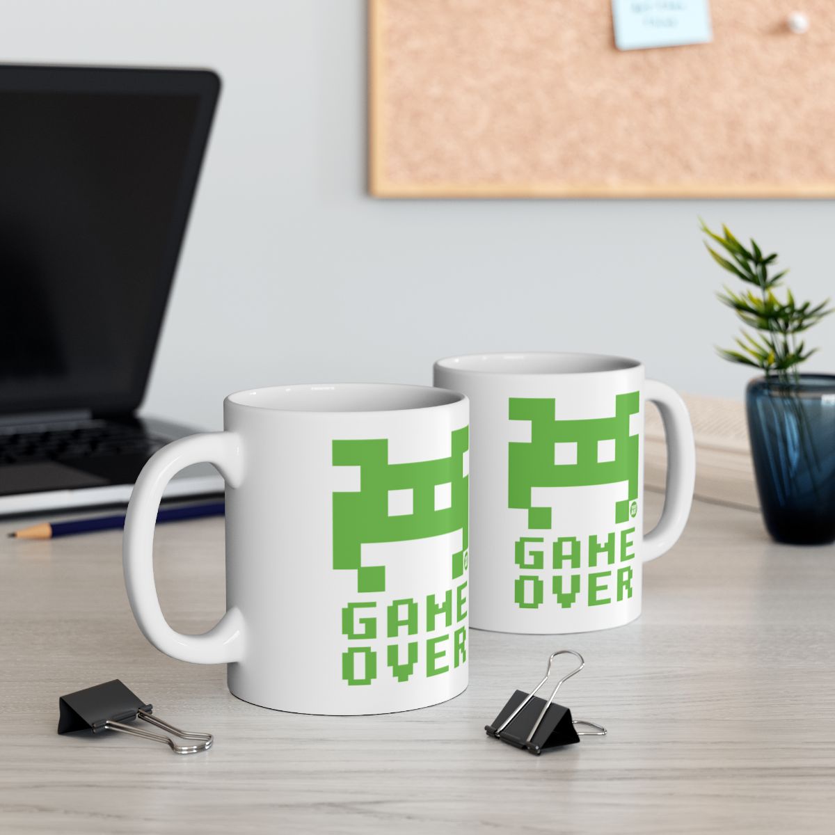 Green Pixel Space Invader Game Over Coffee Mug