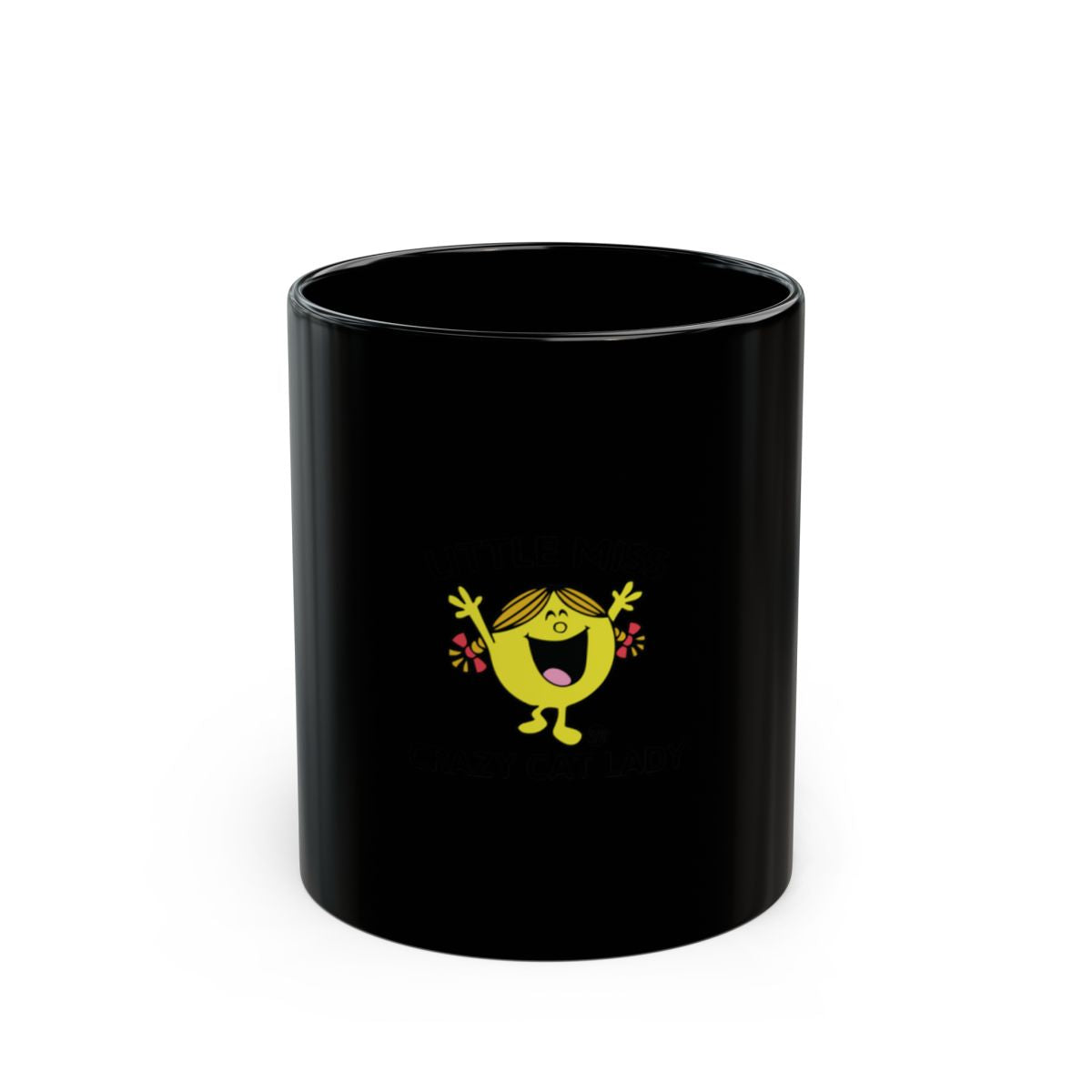 Cheerful Cartoon Character Black Mug