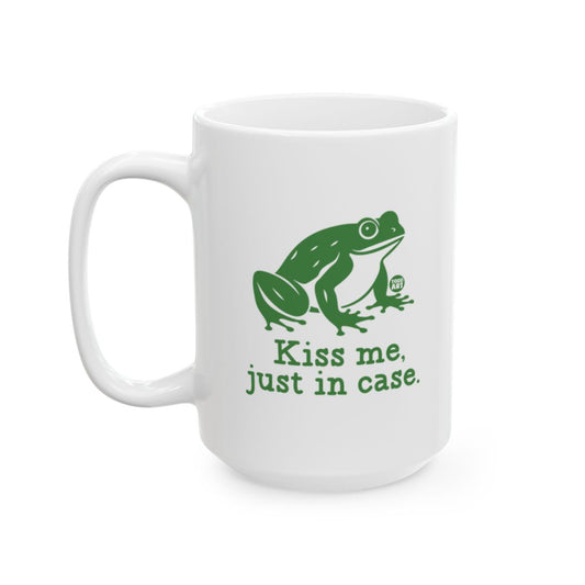 Kiss me just in case cute green frog coffee mug