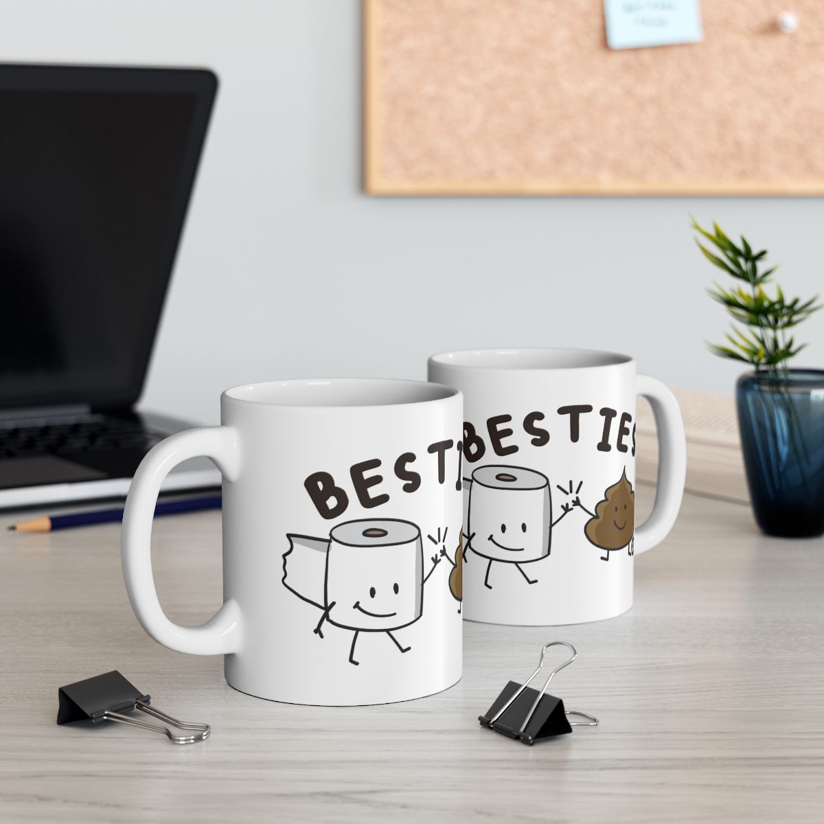 Besties Toilet Paper and Poop Character Coffee Mug Set