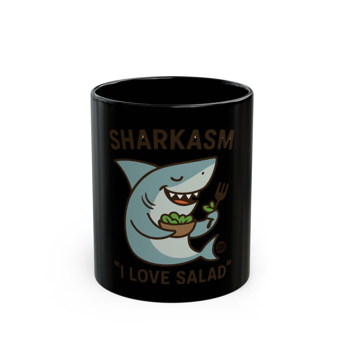 Funny Sharkasm I Love Salad Black Ceramic Mug