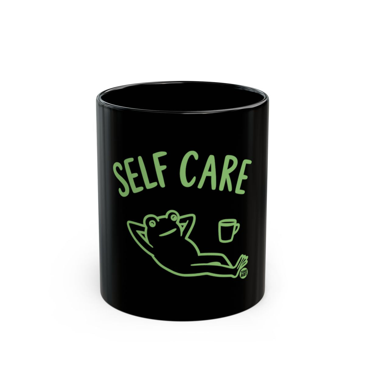 Self Care Frog Relaxation Black Coffee Mug
