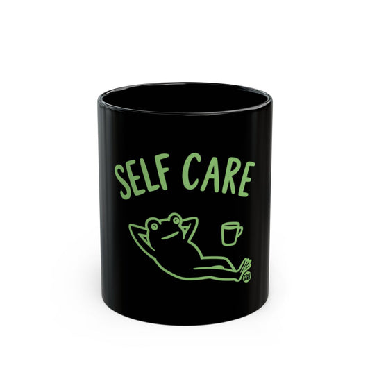 Self Care Frog Relaxation Black Coffee Mug