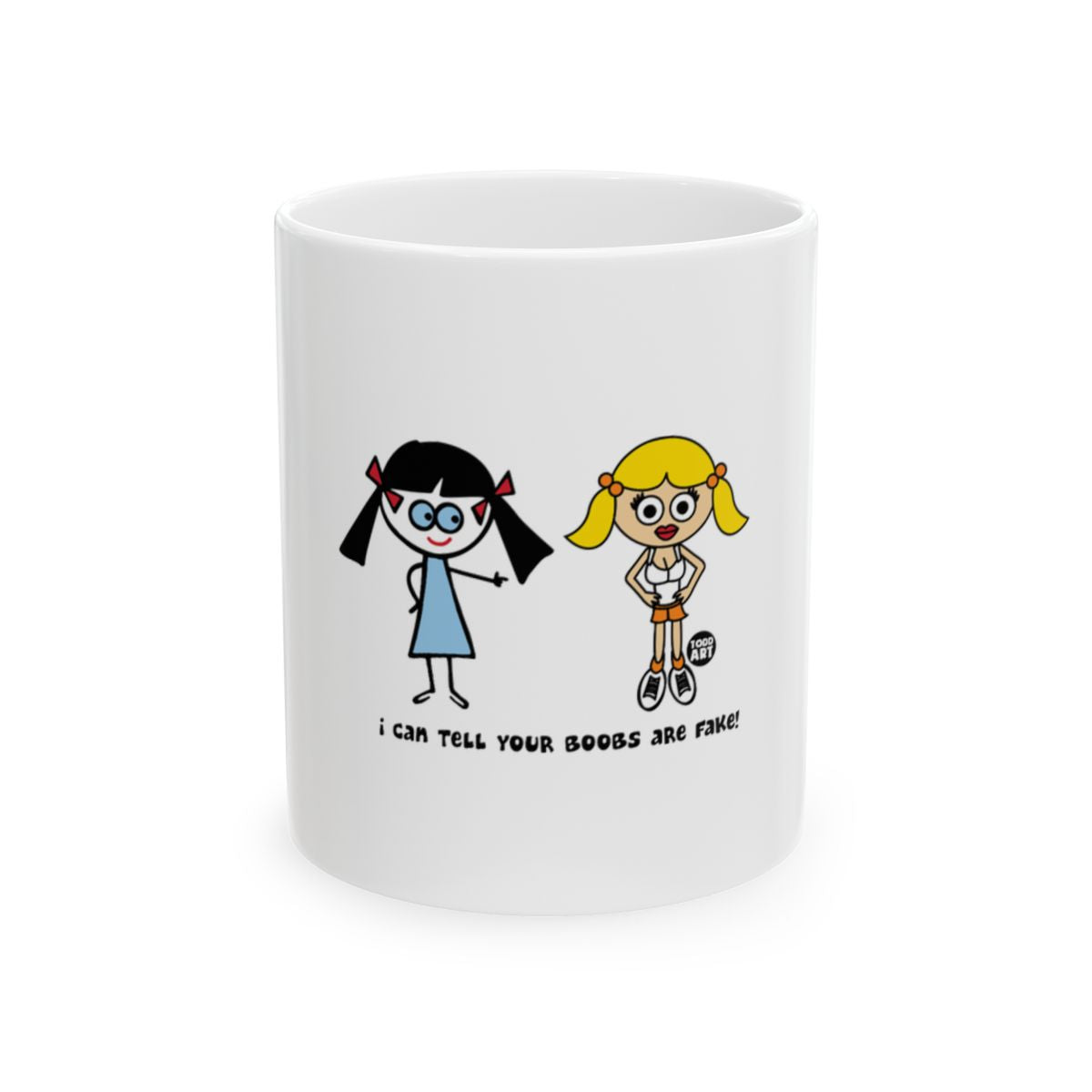 Humorous Cartoon Characters Mug with Funny Saying