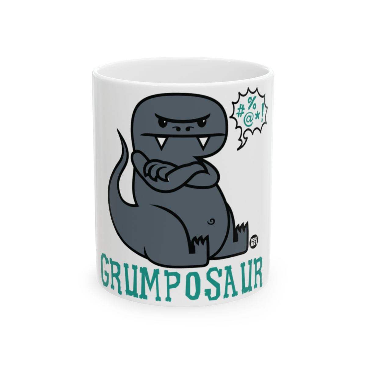 Grumpy Dinosaur Cartoon Mug with Fun Design
