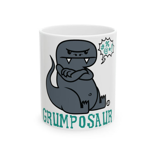 Grumpy Dinosaur Cartoon Mug with Fun Design