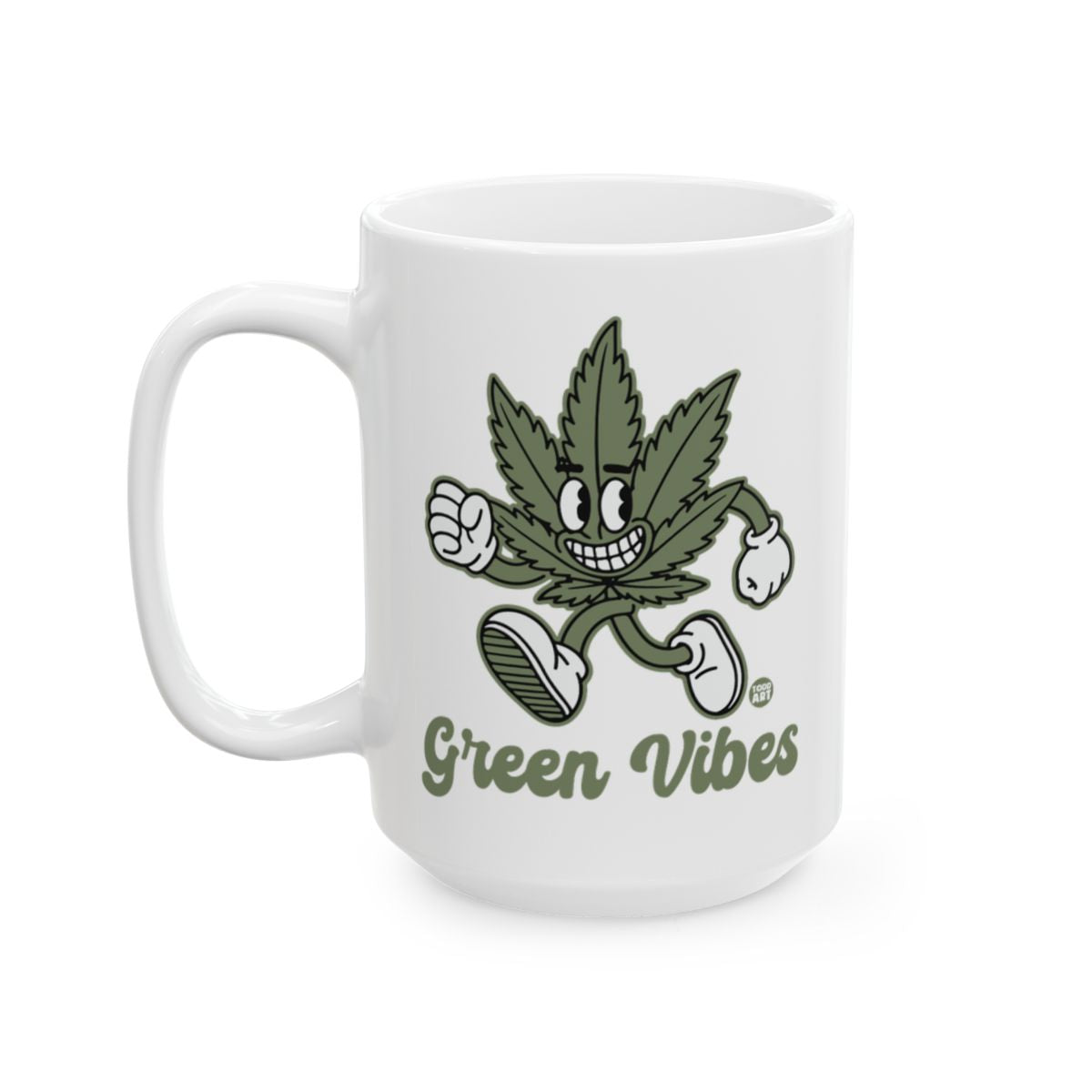 Green Vibes Walking Leaf Cartoon Character Mug