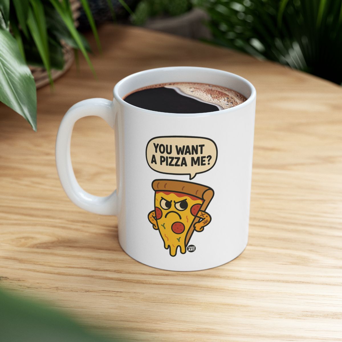 Funny Pizza Mug with Cartoon Slice Design