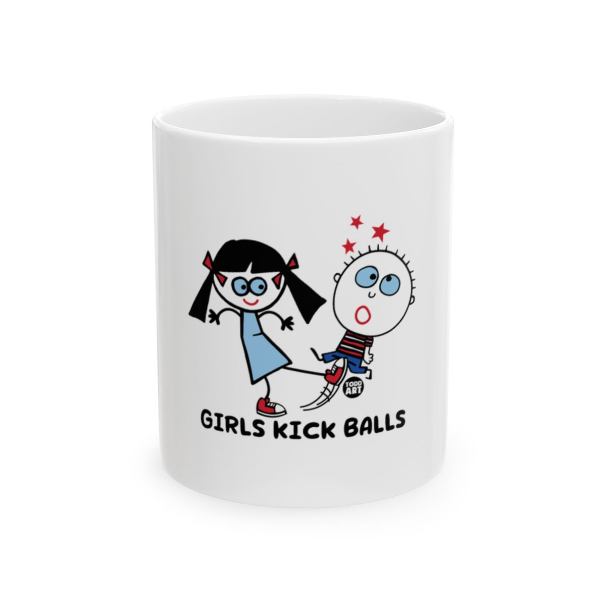 Girls Kick Balls Cartoon Graphic White Mug