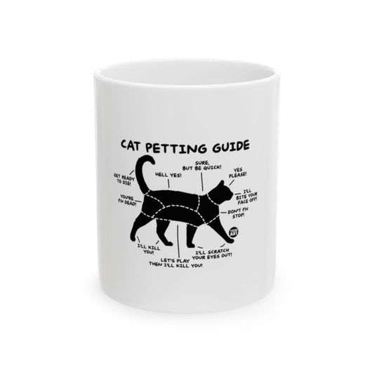 Cat Petting Guide Coffee Mug with Cute Cat Diagram