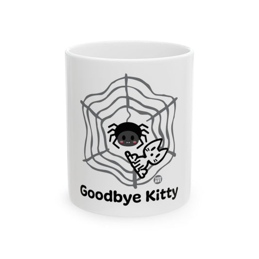 Goodbye Kitty illustration with cute spider mug
