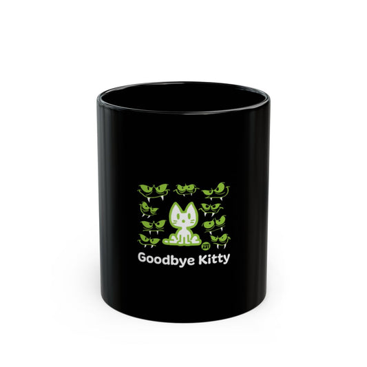 Goodbye Kitty Black Mug with Green Cat Design
