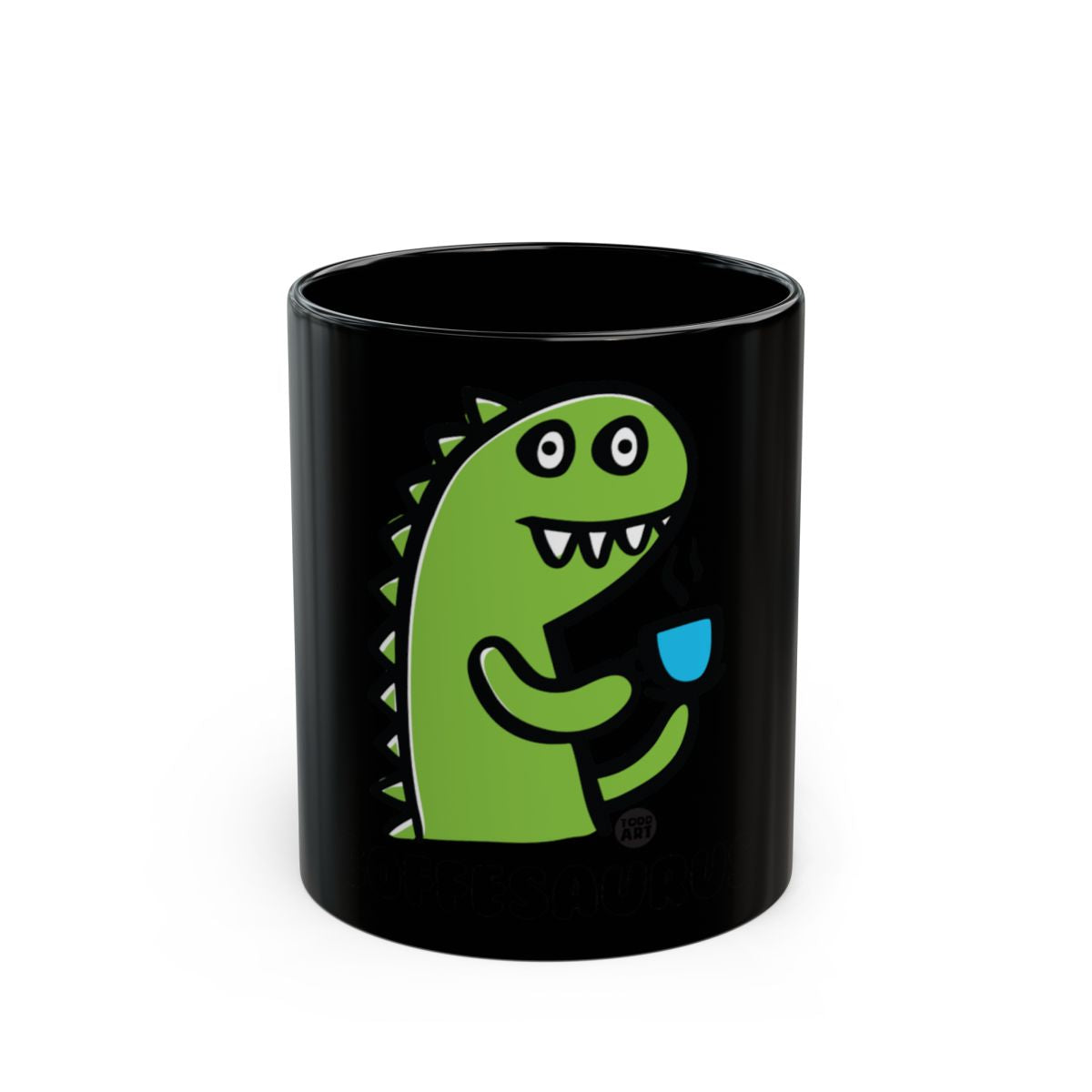 Black Mug with Cute Dinosaur Illustration