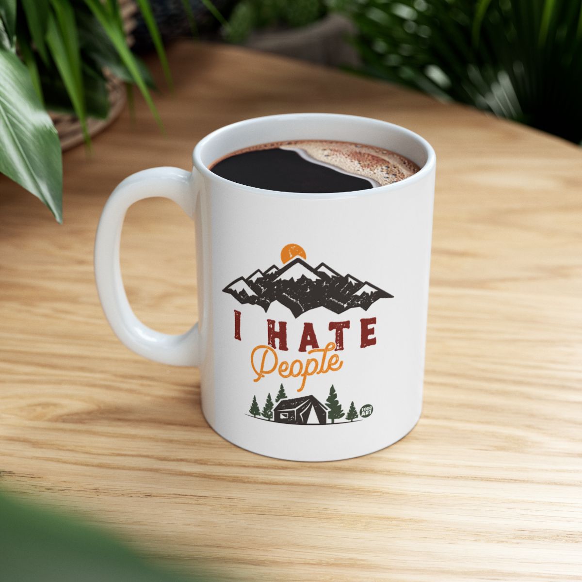 I Hate People with Mountain and Tent Design Mug