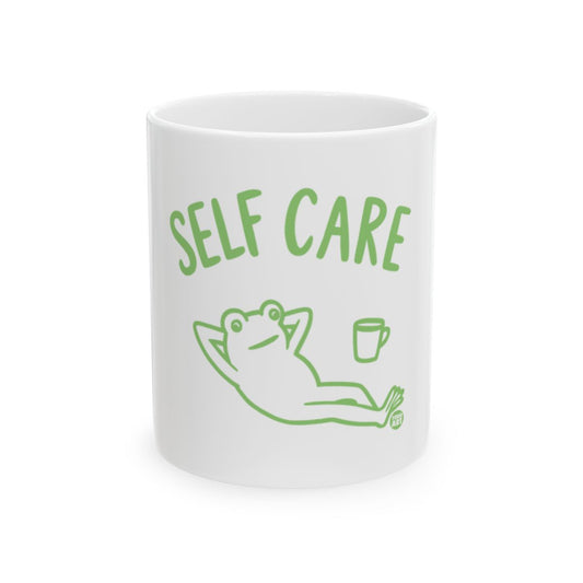 Self Care Frog Design White Mug for Daily Coffee