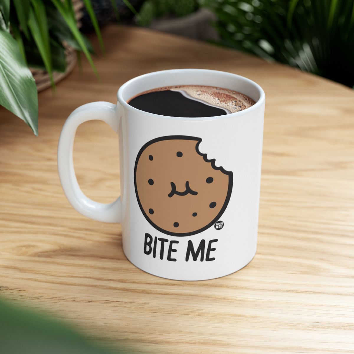 Bite Me Cookie Design Mug with Cartoon Face