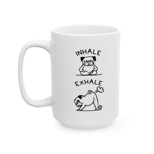 Inhale Exhale Illustrated Pug Design Mug for Coffee