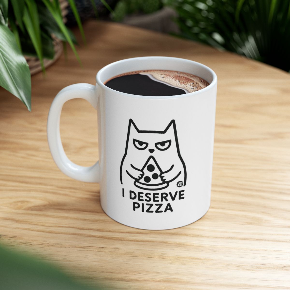 Funny Cat with Pizza Print Mug for Coffee Lovers