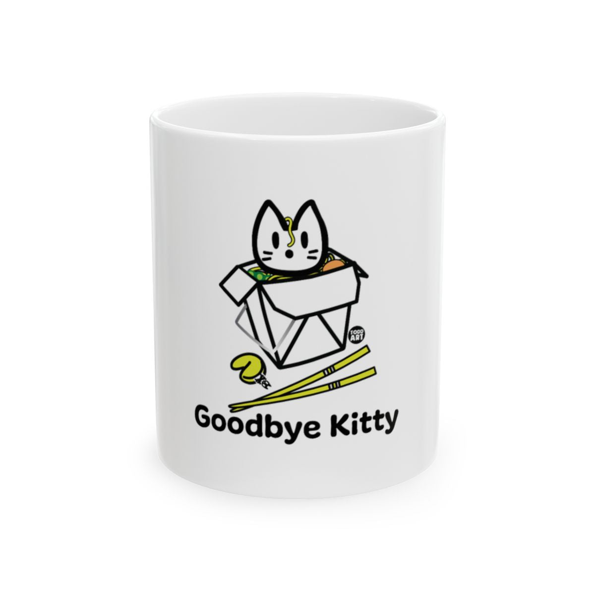 Cute Goodbye Kitty Mug with Cat in Box Design