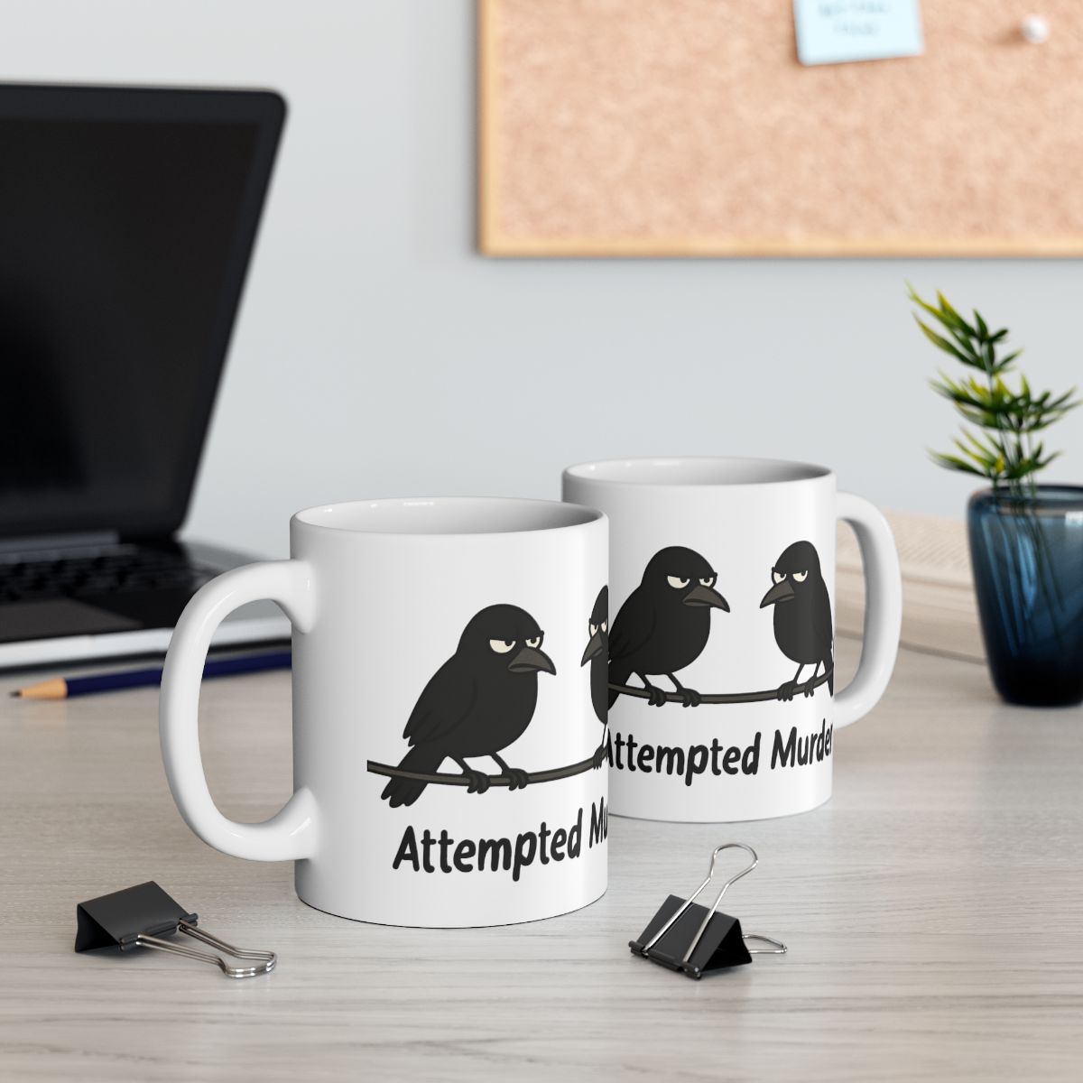 Attempted Murder Funny Crow Mug שולחן עבודה
