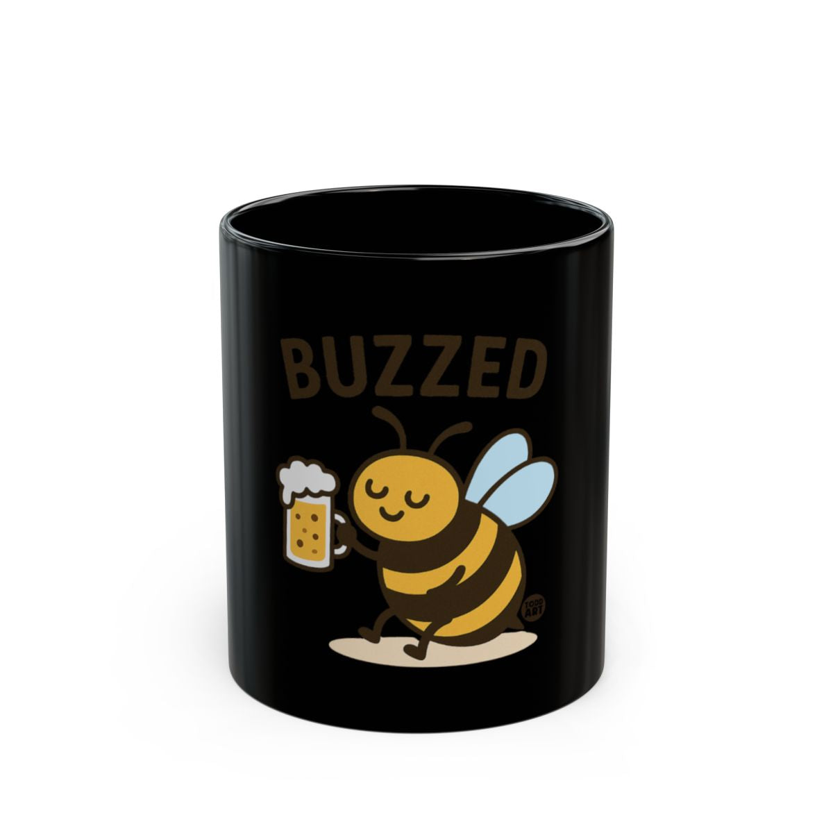 Buzzed Bee Black Mug with Beer Illustration