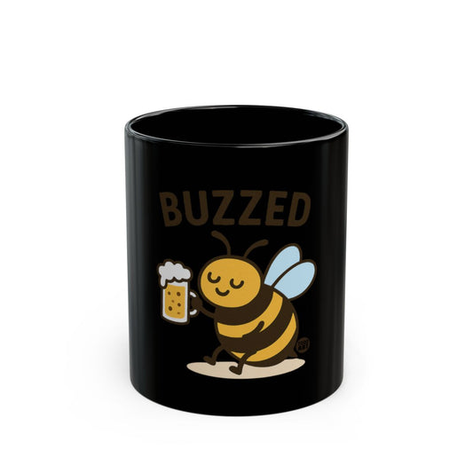 Buzzed Bee Black Mug with Beer Illustration