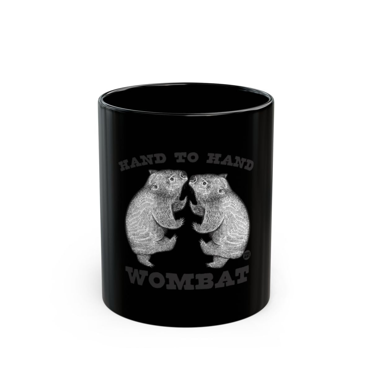 Hand to Hand Wombat Design on Black Mug