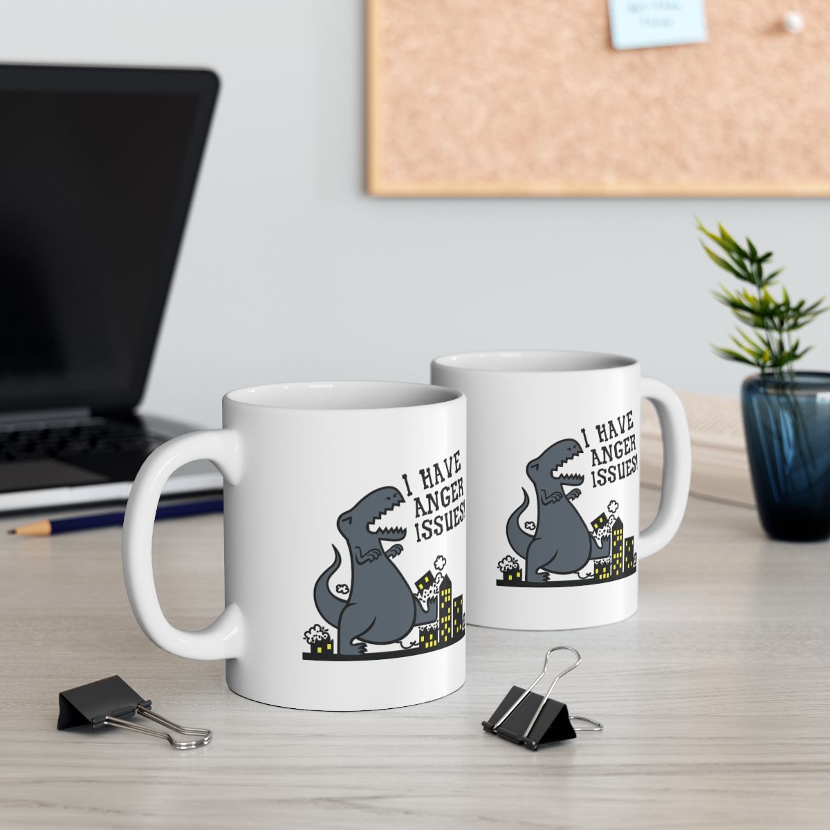 I Have Anger Issues Dinosaur Mug with Office Design