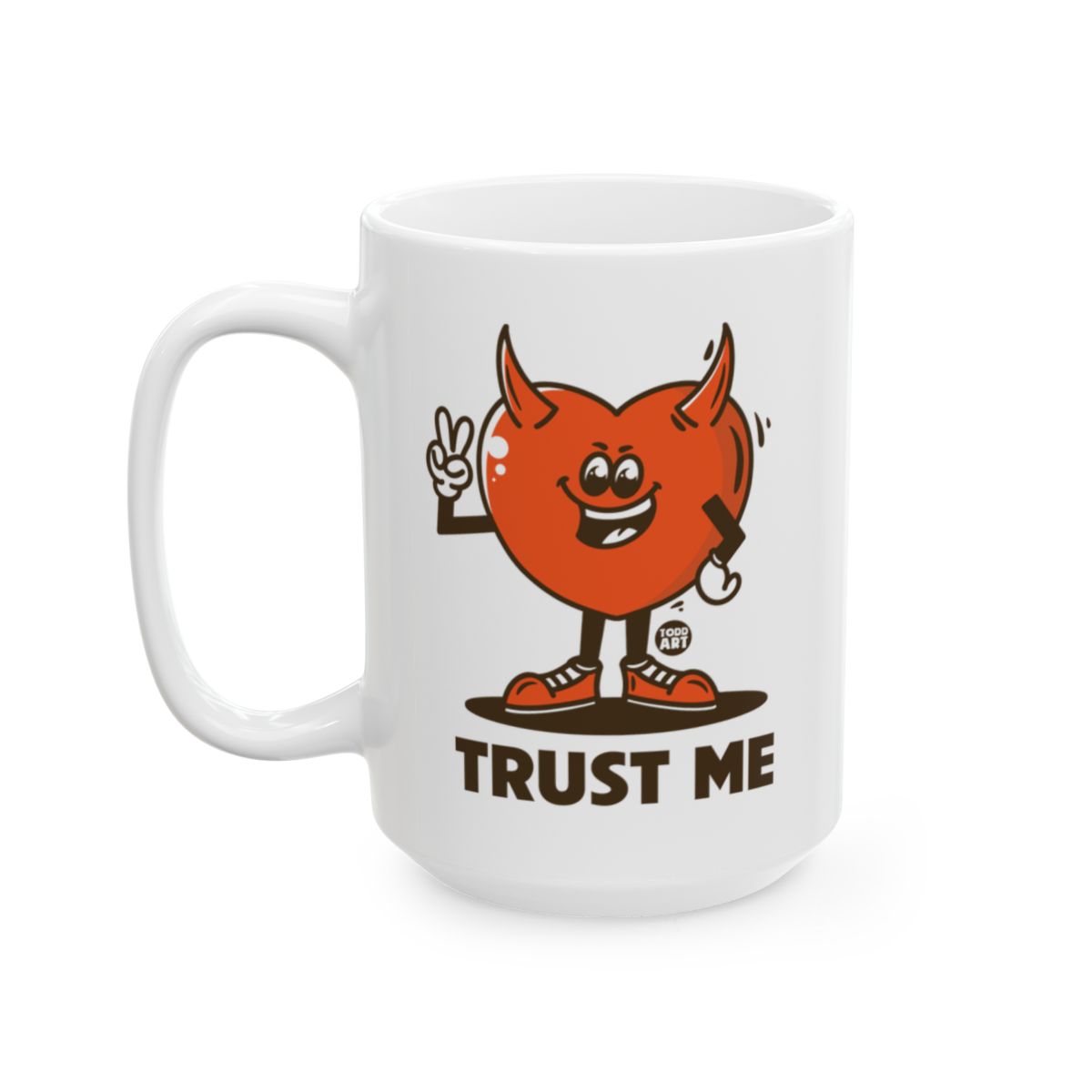 Trust Me Heart Character Mug with Peace Sign