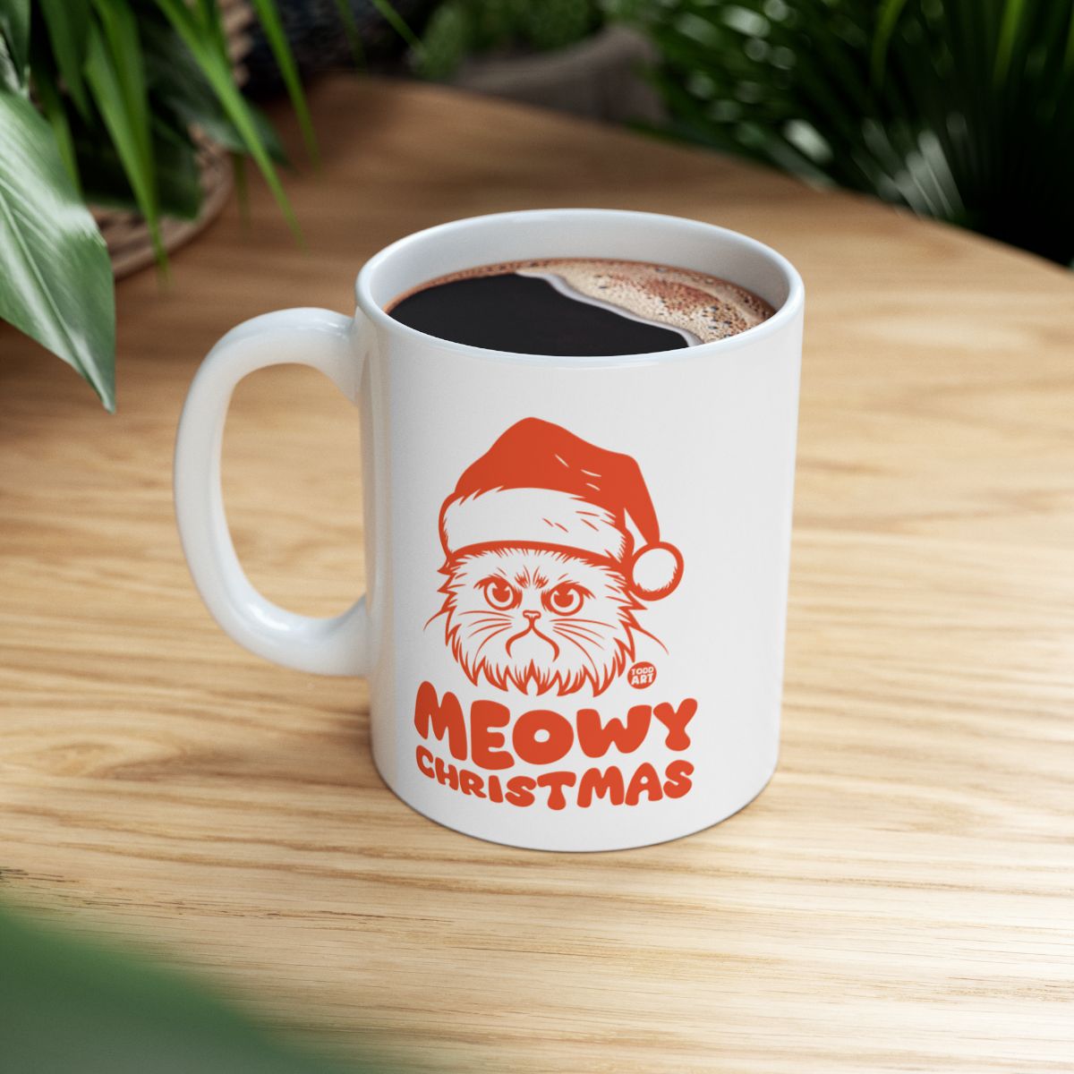 Meowy Christmas Cat with Santa Hat Festive Mug