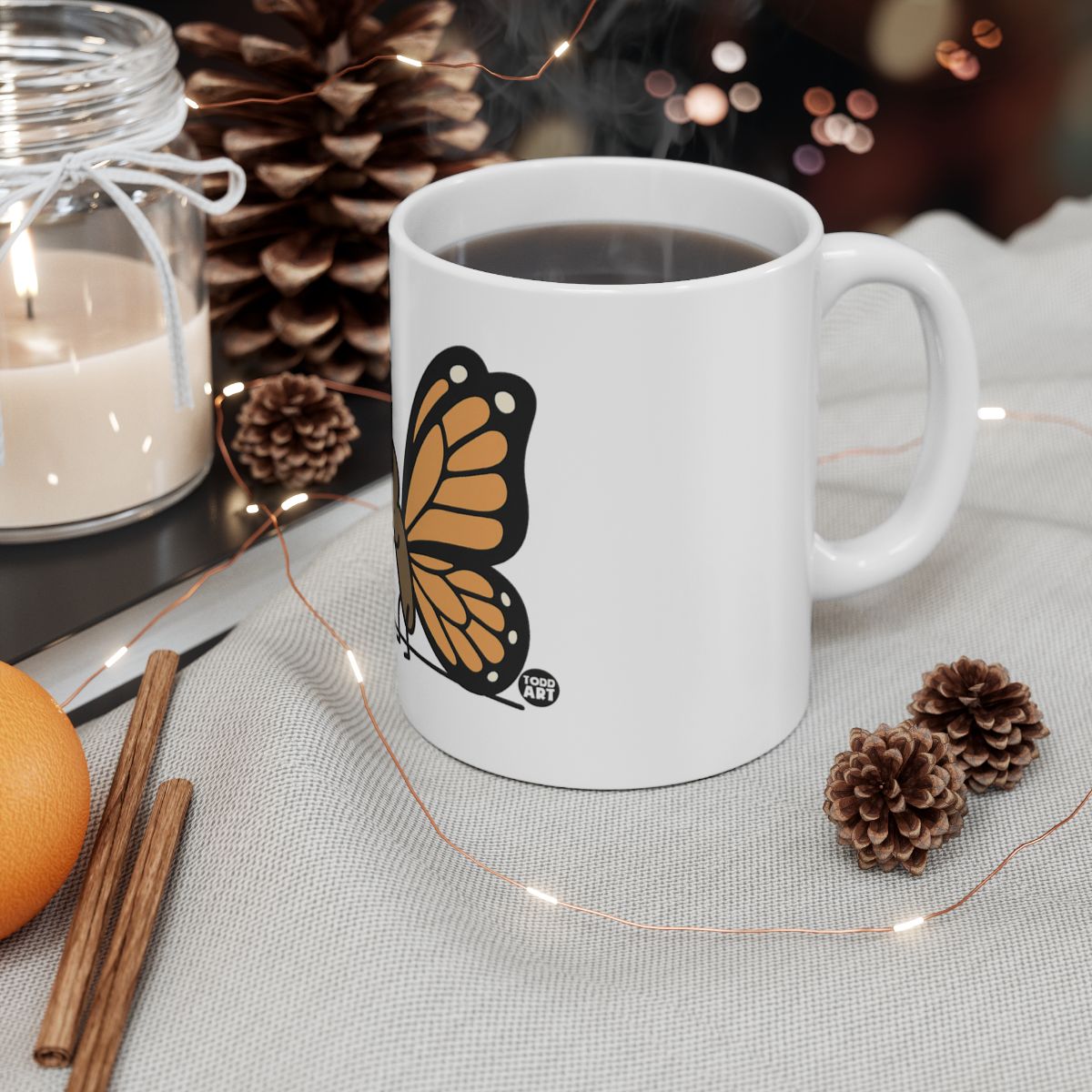 Butterfly Coffee Mug with Cozy Holiday Atmosphere
