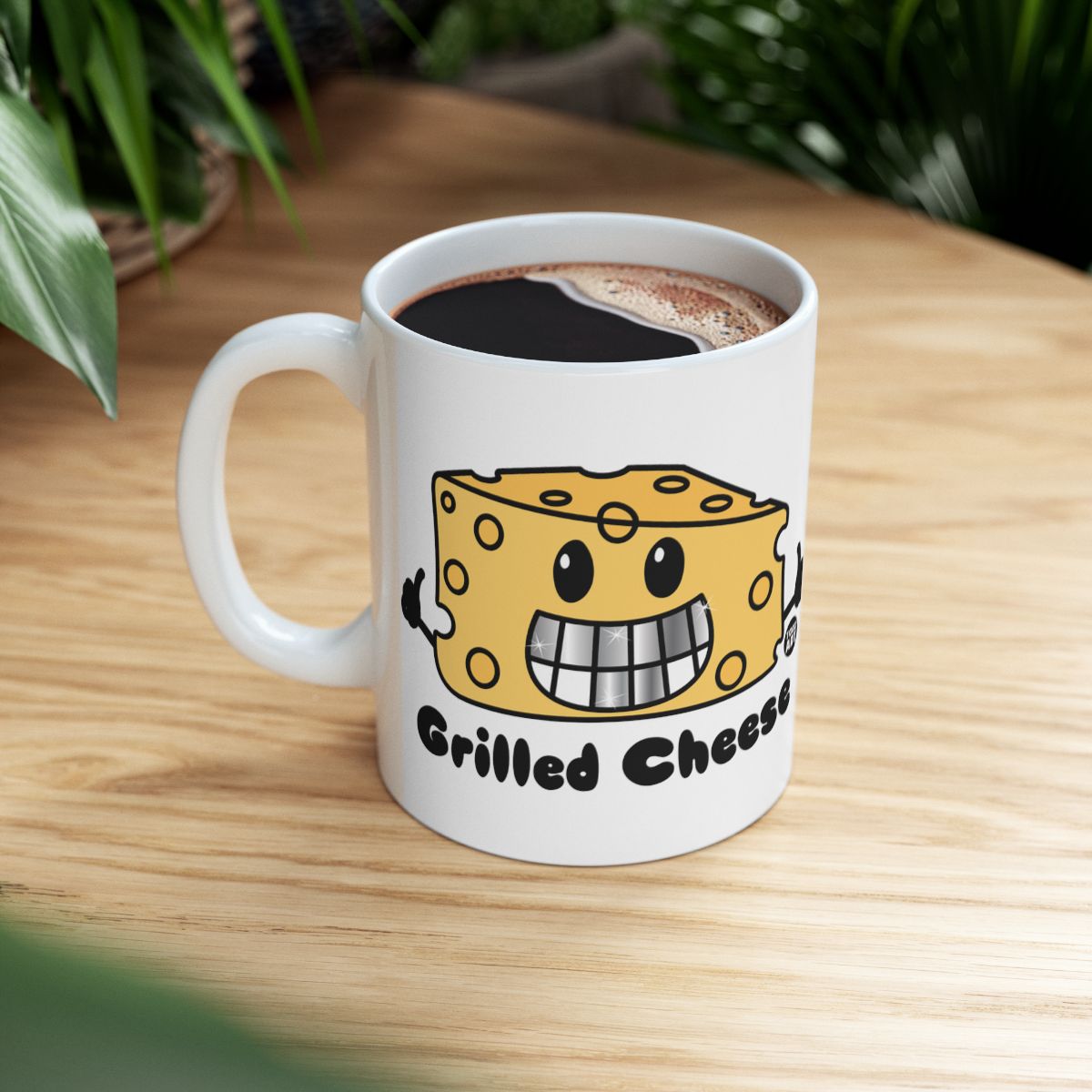 Cute Grilled Cheese Mug with Smiling Cheese Design