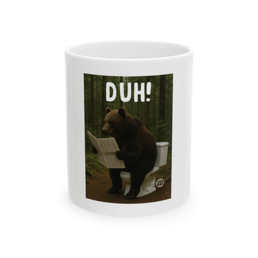 Bear Reading Newspaper with Duh Text Mug