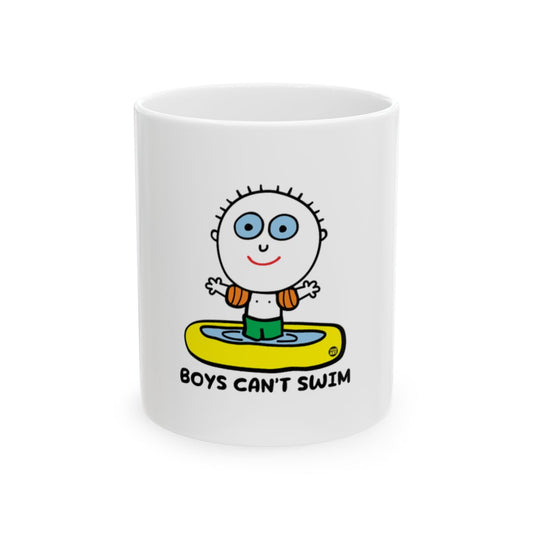 Boys Can't Swim Design Illustrated White Mug