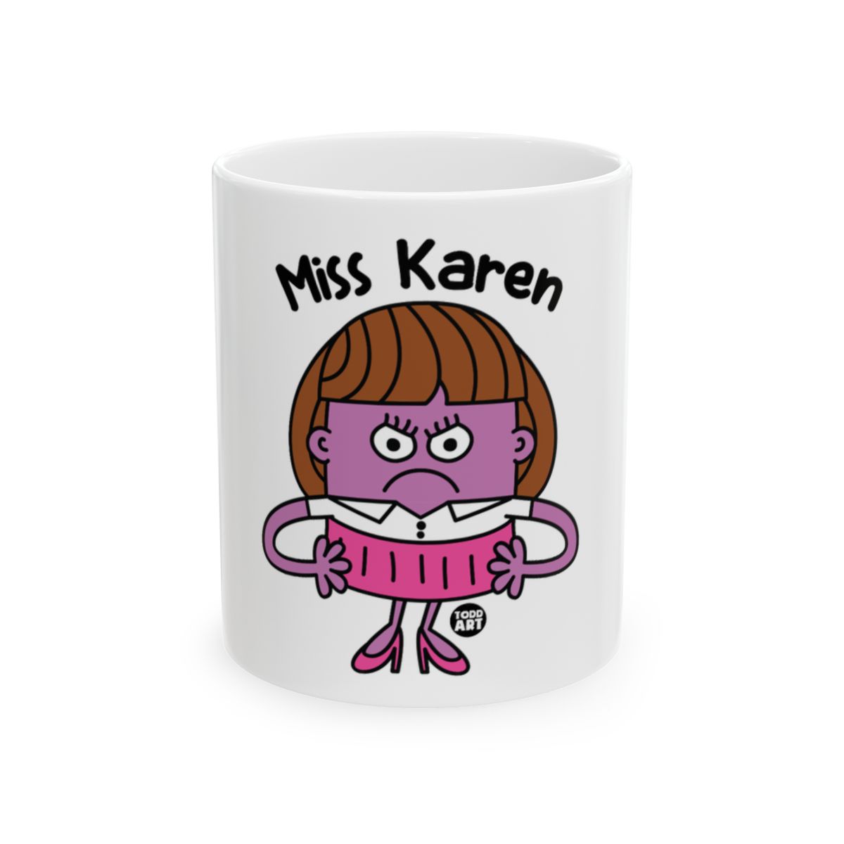 Miss Karen cartoon character novelty mug