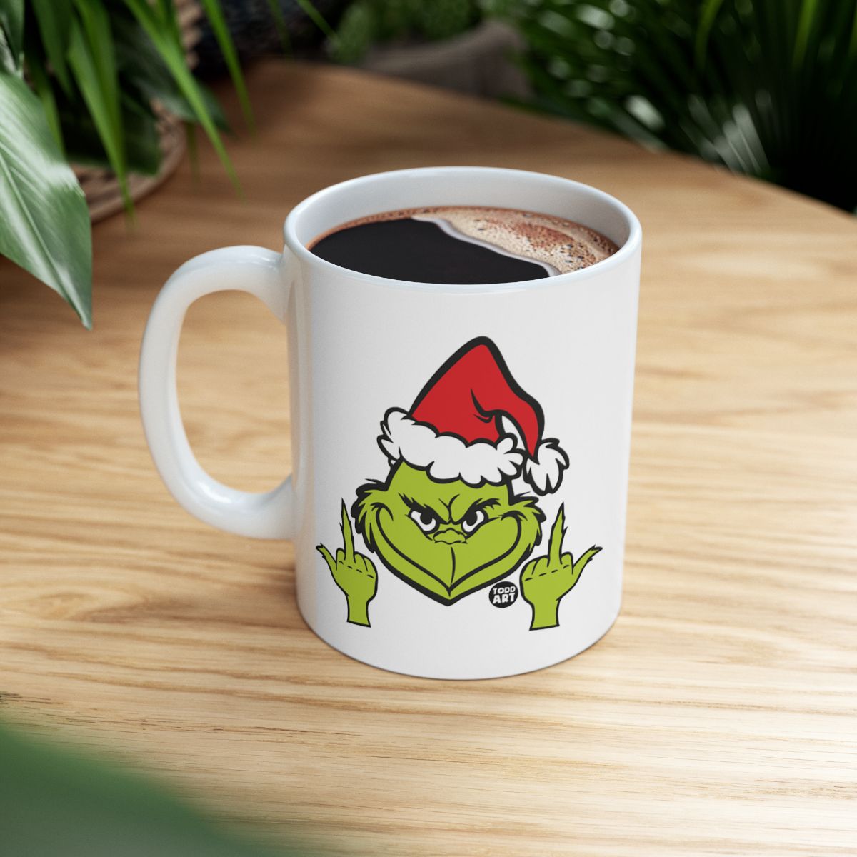 Grinch With Santa Hat Funny Christmas Mug for Holiday