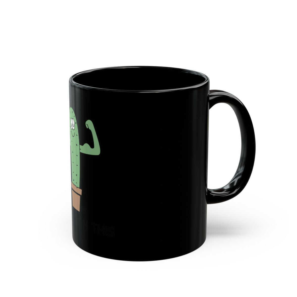 Cartoon Cactus Design Black Coffee Mug