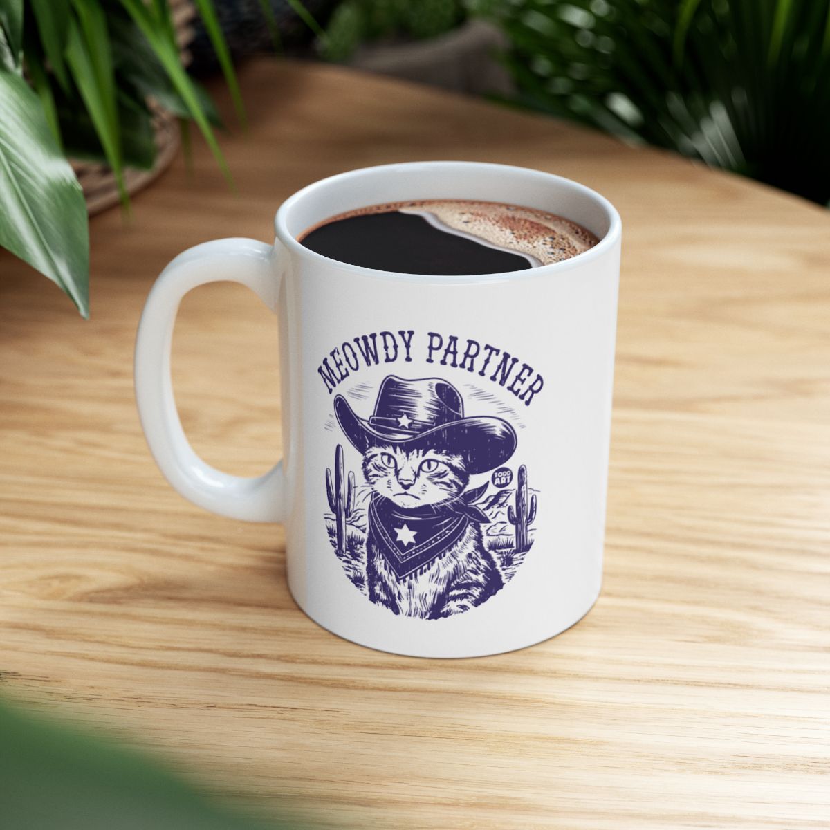 Meowdy Partner Cowboy Cat Cactus Mug for Cat Lovers
