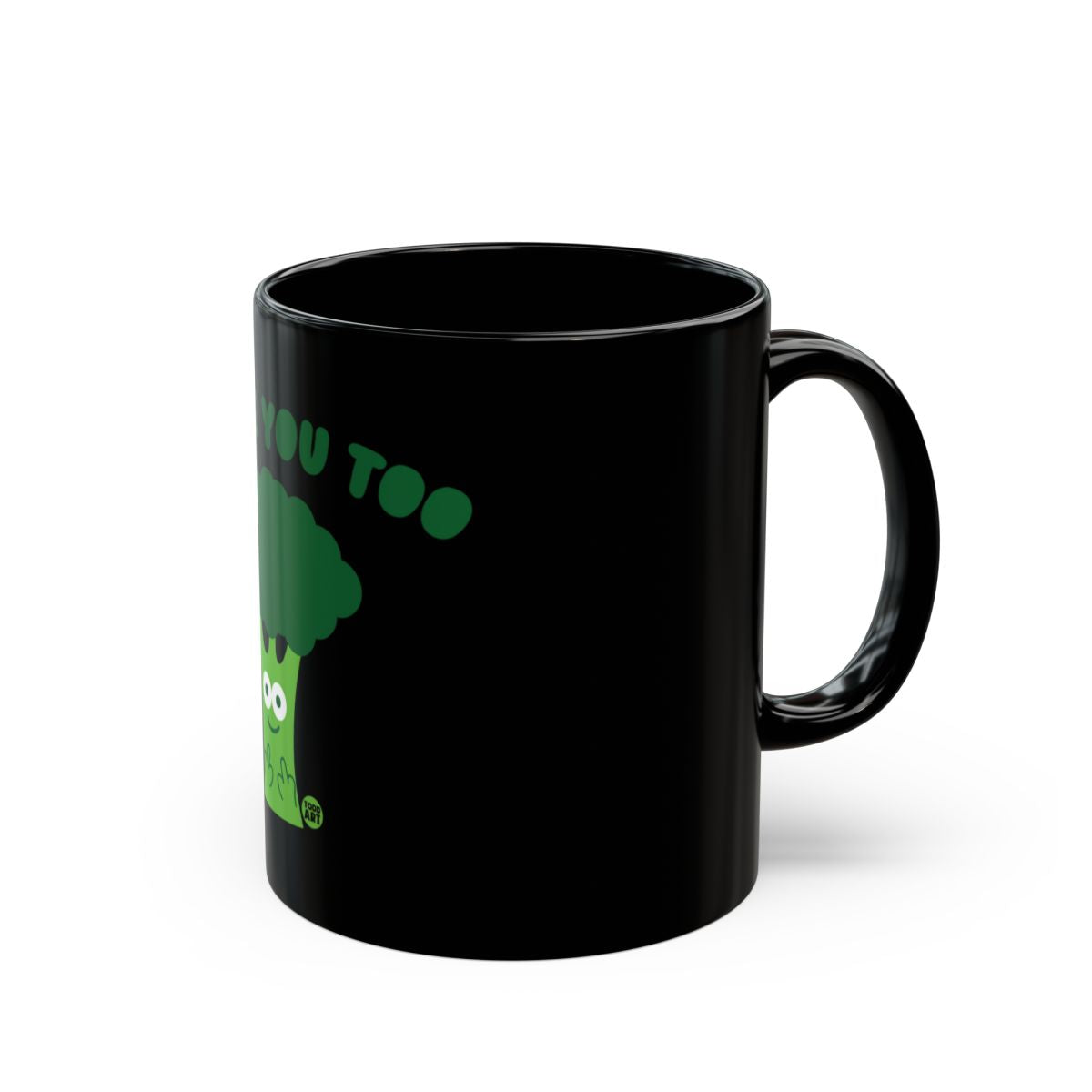 Funny Black Coffee Mug with Cartoon Broccoli Design