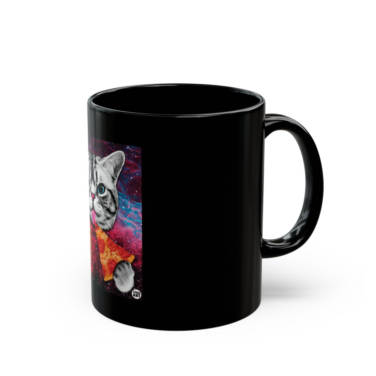 Space Cat with Cool Glasses Black Mug