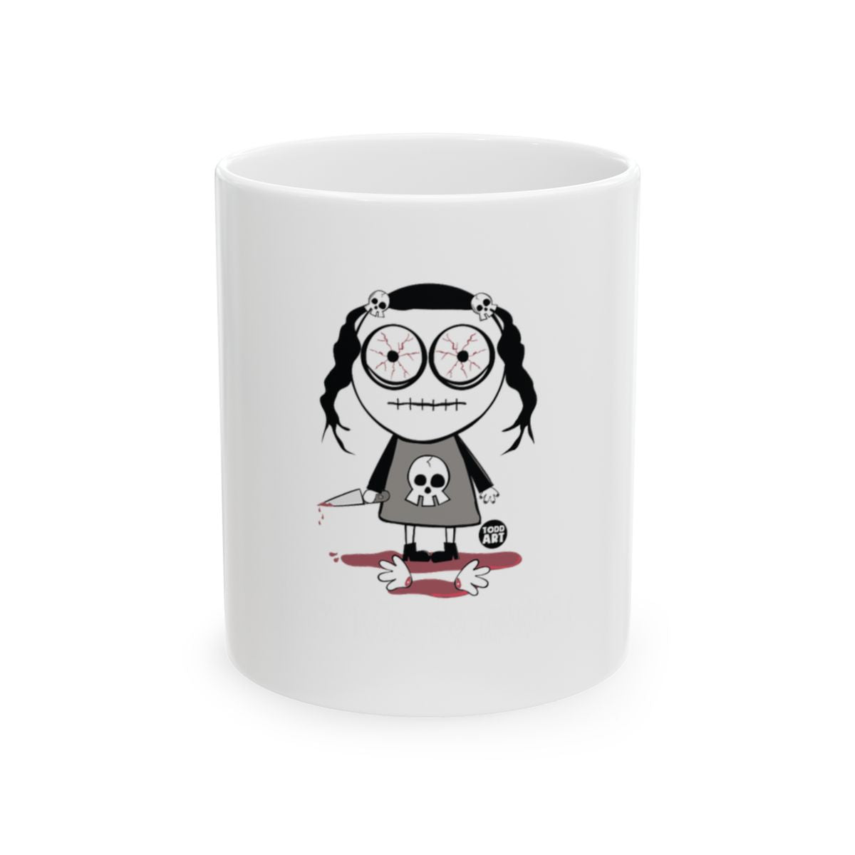 Cartoon Character with Knife White Mug