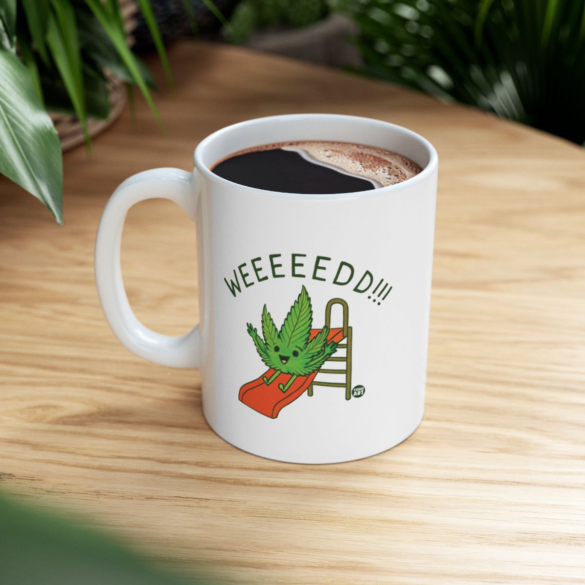 Fun Weed Leaf Sliding Down Mug for Coffee Lovers