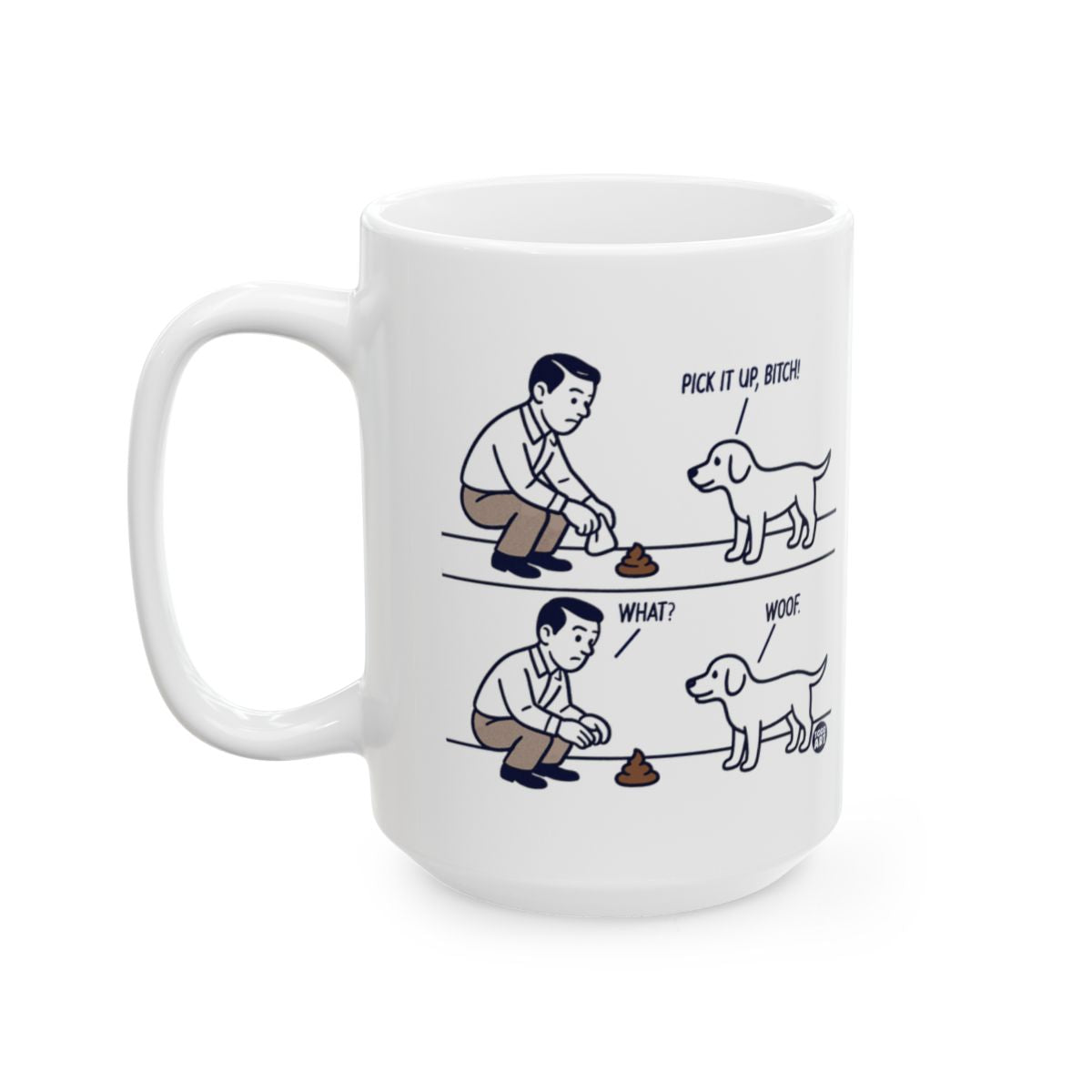 Funny Dog Owner Cartoon Mug with Humorous Dialogue