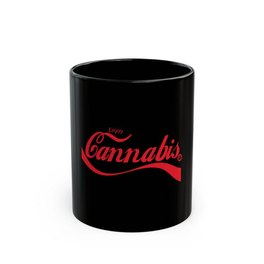 Enjoy Cannabis Black Mug with Red Script Design