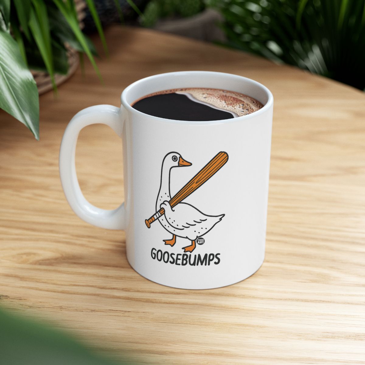 Goosebumps Mug with Funny Goose Holding a Bat Design